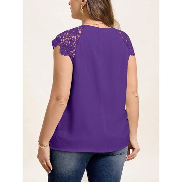 Shein L Purple Laser Cut Sleeve Blouse Pleated Front L - Picture 4 of 13